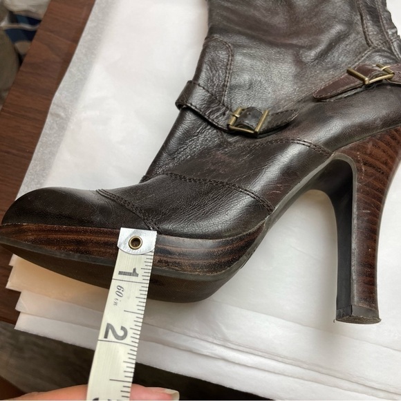 SE BOUTIQUE BY SAM EDELMAN Brown Leather Biker Buckle Boots - Picture 6 of 13